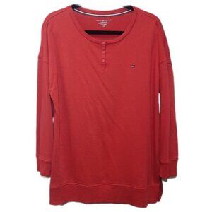 3/$20 Tommy Hilfiger Sleepwear Henley Top Long Sleeve Pajama Primary Red Slouchy